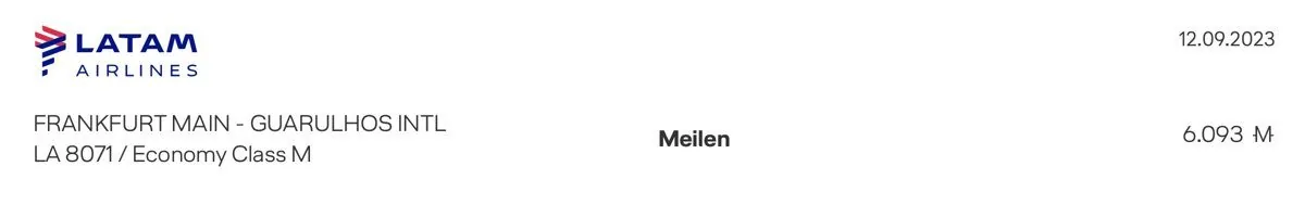 Meilen für Flug Frankfurt nach Sao Paulo